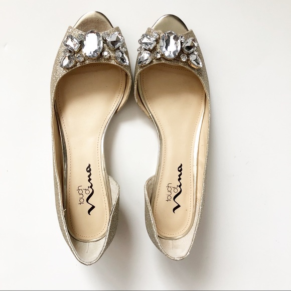 NEW Crystal Gold Wedge Bridal Wedding Peep Shoes - Picture 8 of 8